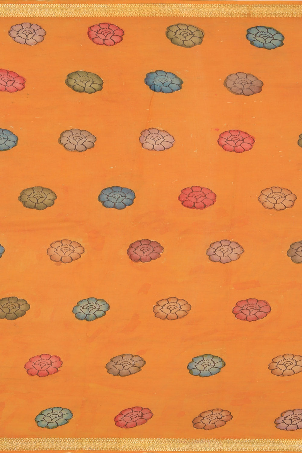 Image of Kalamkari Hand-Painted Pink Saree